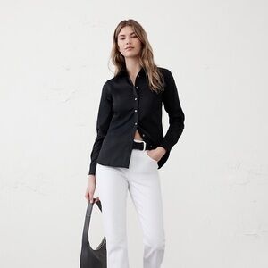 Banana Republic TAILORED EASY-CARE SHIRT Black Women’s Button Up Size Petite 6